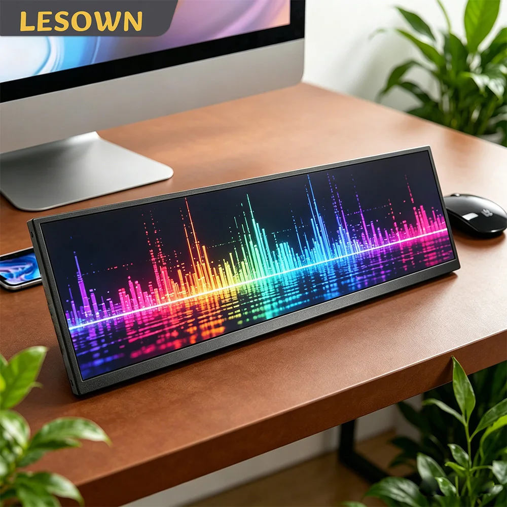 

LESOWN Portable Stretched Display 14.1 Inch 3840x1100 USB-C Horizontal Bar Monitor External Extended Screen for Music spectrum