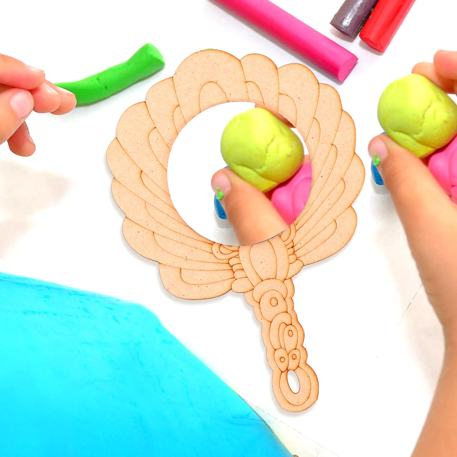 

2Pcs Unfinished Wooden Mirror DIY Kids Handheld Mirror Creative Painting Craft Supply Educational Activity Craft Supply