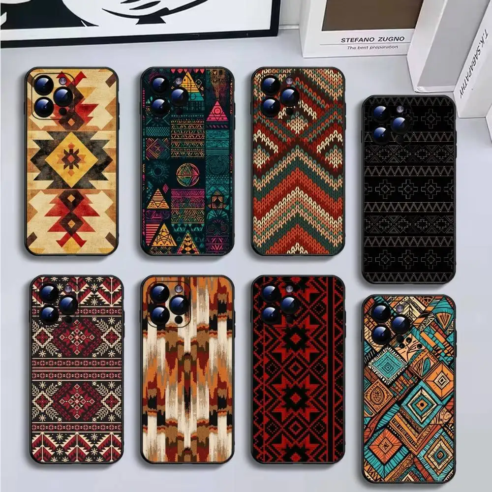 

African Wax Fabric Cover Phone Case For iPhone16,15,14,13,12,11 Plus,Pro Max,XS,X,XR,SE,Mini,8,7,Soft Black Cover