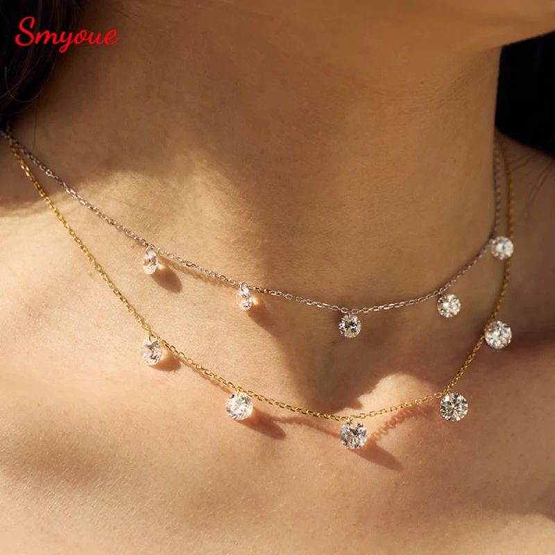 

Изящное ожерелье Smyoue из стерлингового серебра S925 с цирконами 5А (4/5/6 мм) для женщин, сверкающая регулируемая цепочка-чокер с подвеской для повседневной носки