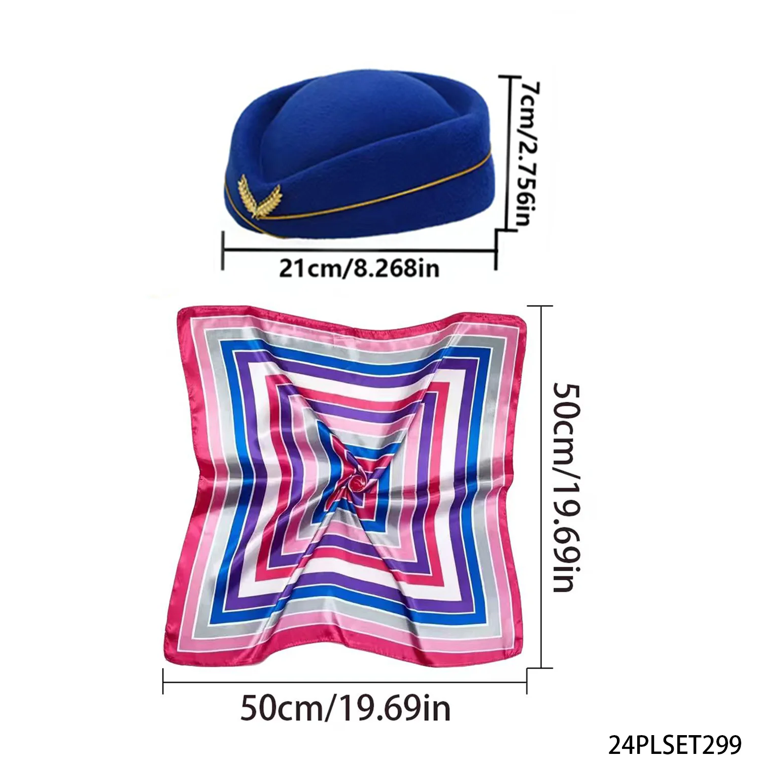 Chapéu de comissário de bordo com cachecol, chapéu de comissário de bordo, cachecol, acessórios de roupas para membros da tripulação, fantasia de cosplay de comissário de bordo