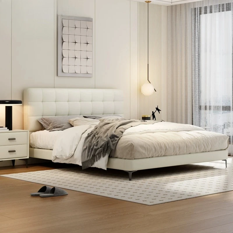 Leather storage Double-sided drawer bed Storage silent Large capacity 6 drawers Simple Flush edge