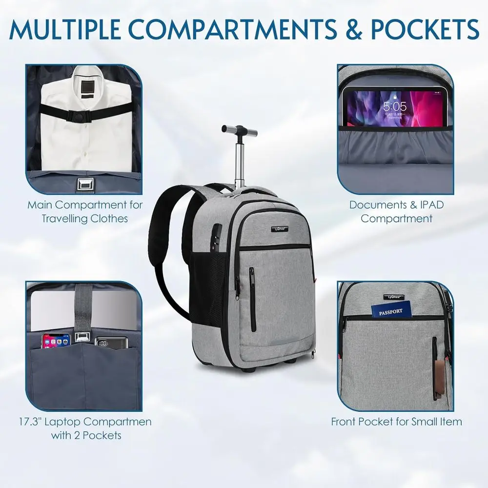 lychee Verborgen Rolbare Rugzak - Volwassenen Laptop Rugzak met Wielen - 20 inch Onzichtbare Schouderband Waterdichte Rugzak