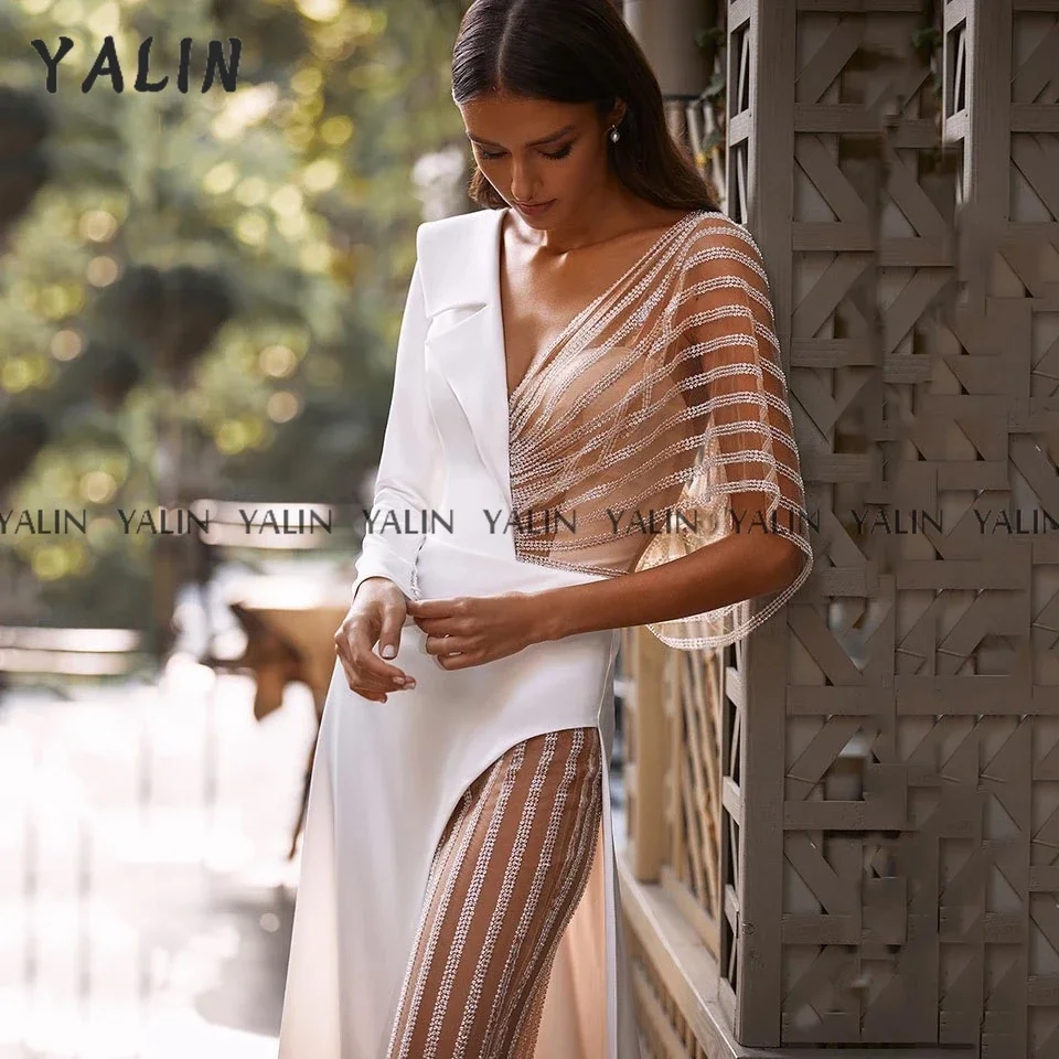 YALIN – robe de soirée en Tulle, tenue de bal, coupe cintrée, manches longues, Illusion de col en v, avec traîne, nouvelle collection, 2022