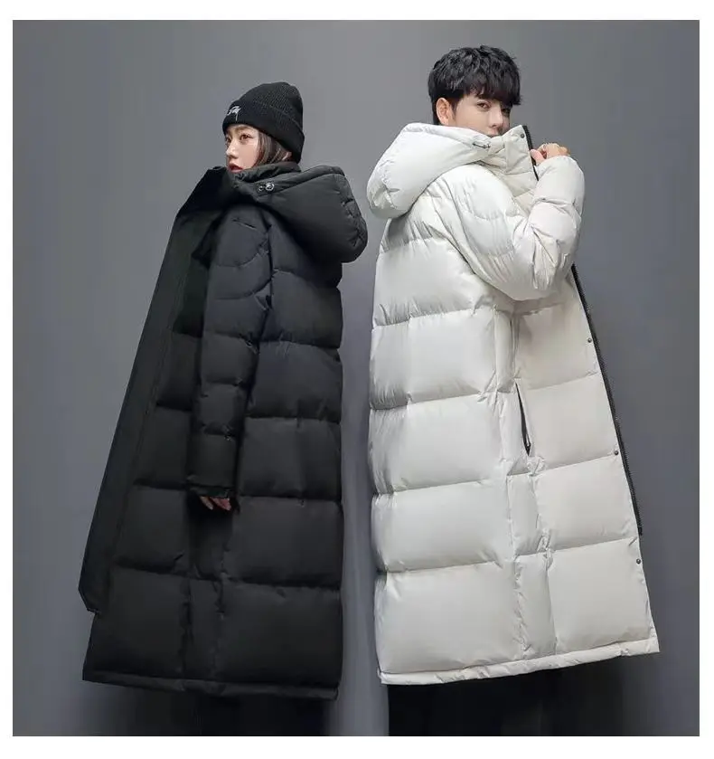2025 Brand New Men Down Jacket Fashion Winter Down Jacket Slim Korean Style Hooded Duck Couple Coat Women's Winter Long Overcoat