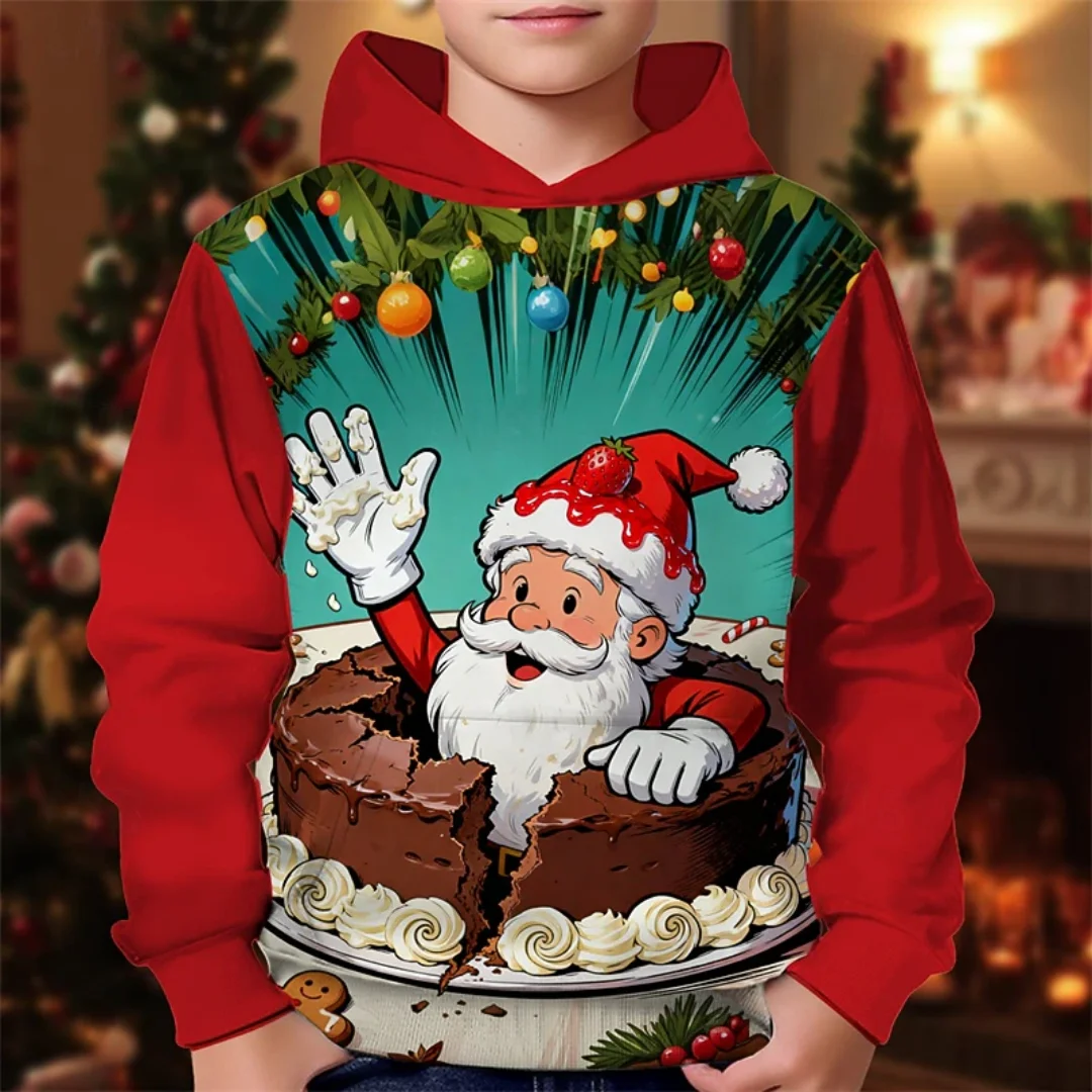 

Christmas Boys' 3D Graphic Santa Claus Hoodie Pullover Long Sleeve Spring Fall Fashion Basic Kids 4-12 Years Casual Daily 2026
