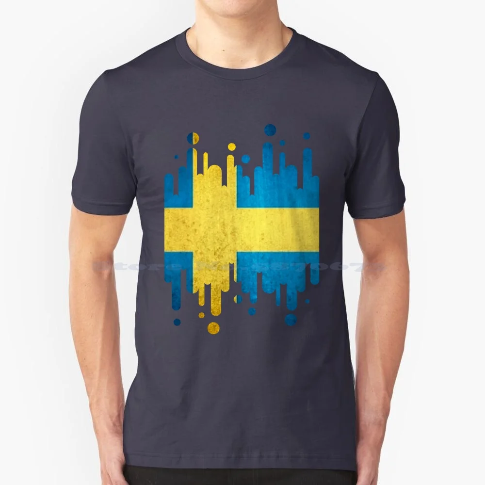 Sweden Vintage Flag T Shirt 100% Cotton Tee Spldge Splash Flags Spot Splatter Sweden Malmo Stockholm Gothenburg Malm? Uppsala