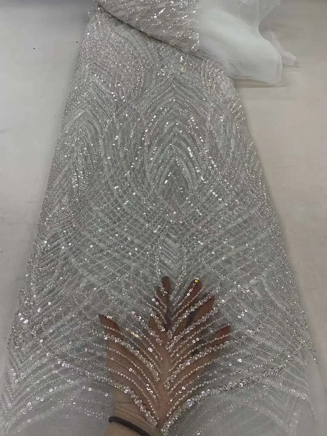 African Heavy Beaded 2024 High Quality Nigerian Sequins With Pearl Lace French Tulle Fabric For Party Dress Sew ZX75KN