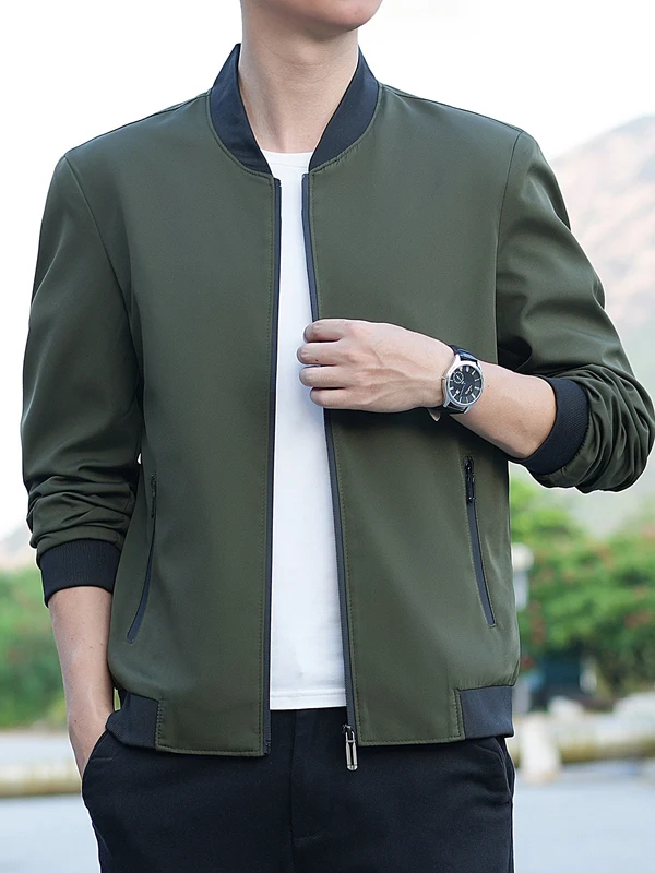 

Мужская повседневная универсальная ветровка 2025 года, весна-осень, новый тренд, с бейсбольным воротником, простая, в корейском стиле, для молодежи, из полиэфирного волокна