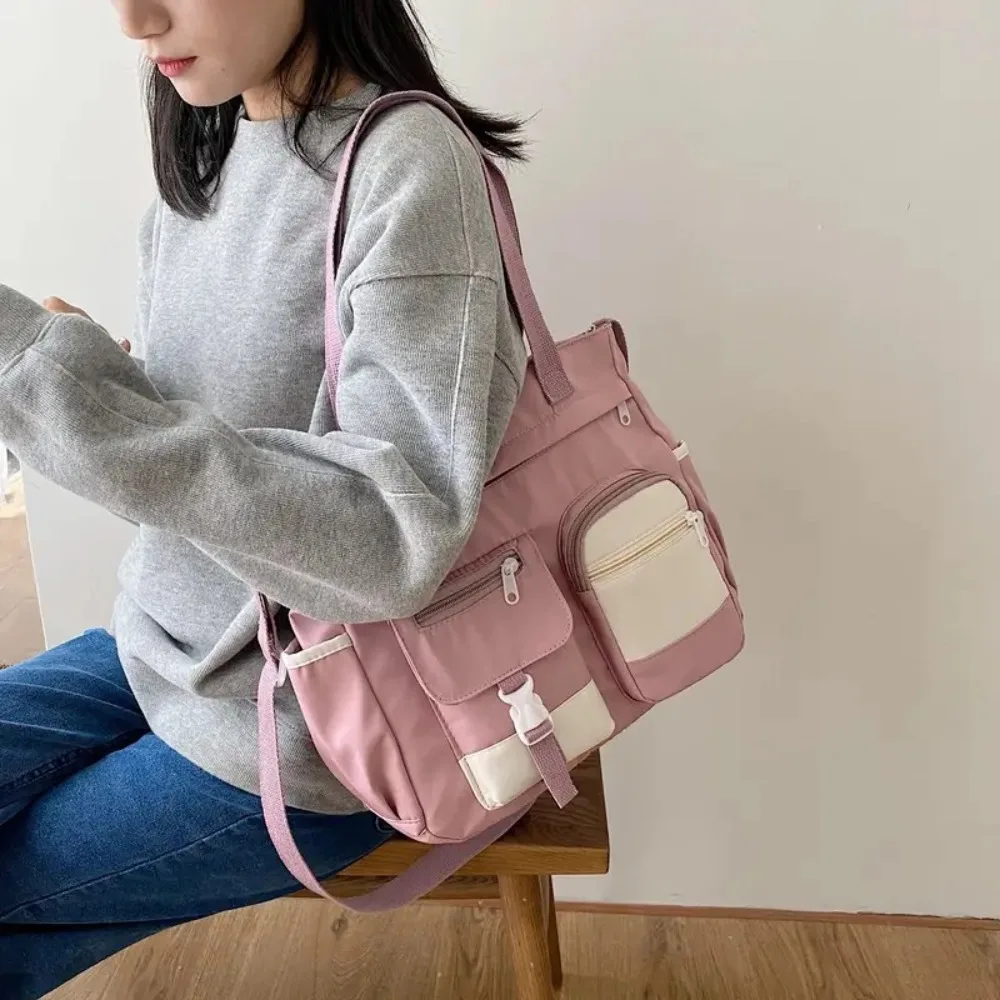 

Nylon Canvas Tote Bag Academy Style Solid Color Student School Bag Harajuku Large Capacity Japanese Shoulder Bag Streetwear