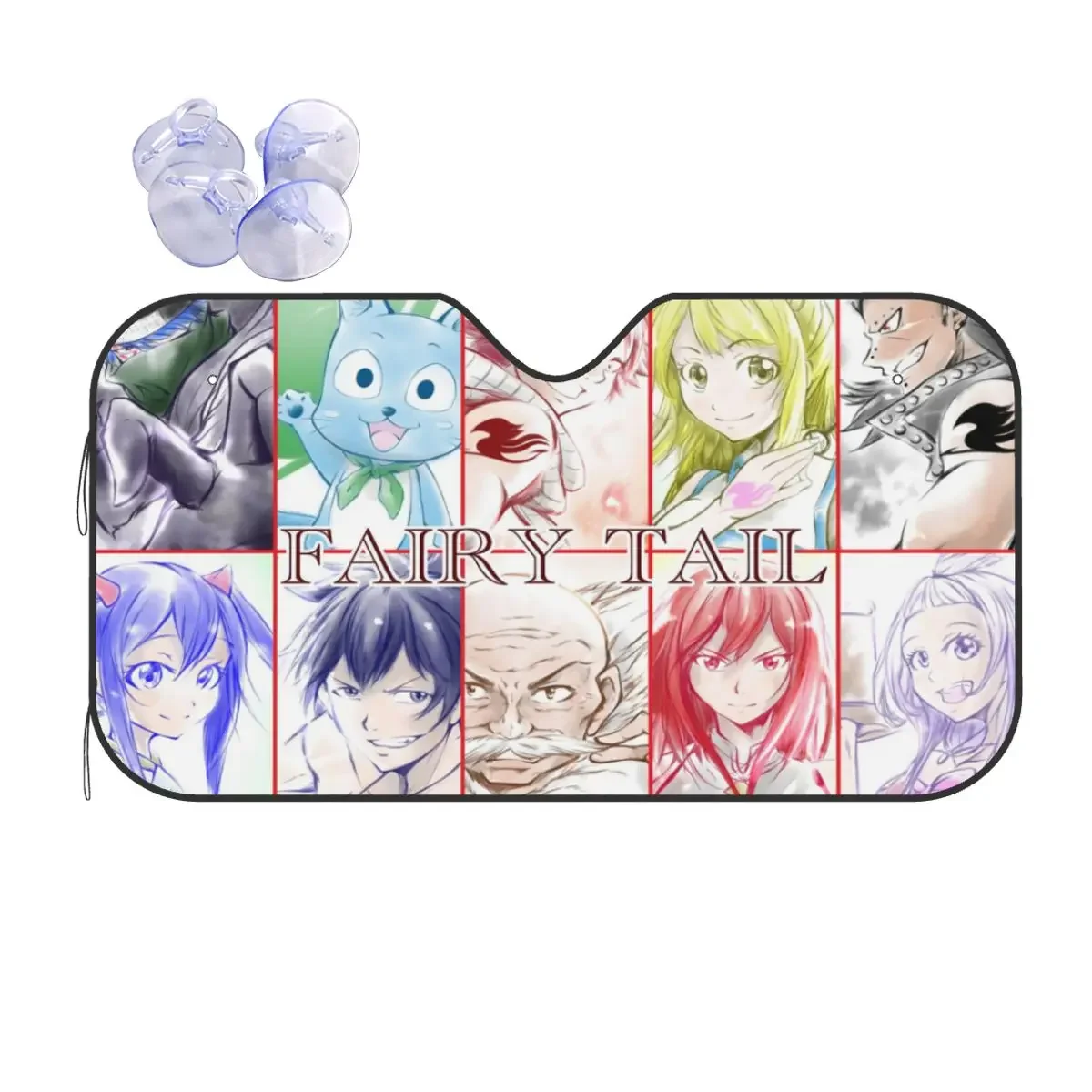 Fairy Tail Plaid Anime Windshield Sunshade Collage Cartoon Retractable Car Front Window Visor 70x130cm Sun Visor Heat Reflector