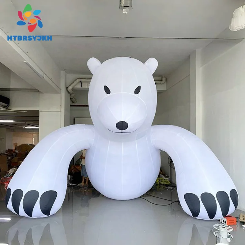 Inflatable cartoon polar bear model for ice world lighting, atrium with ice theme, park advertising props