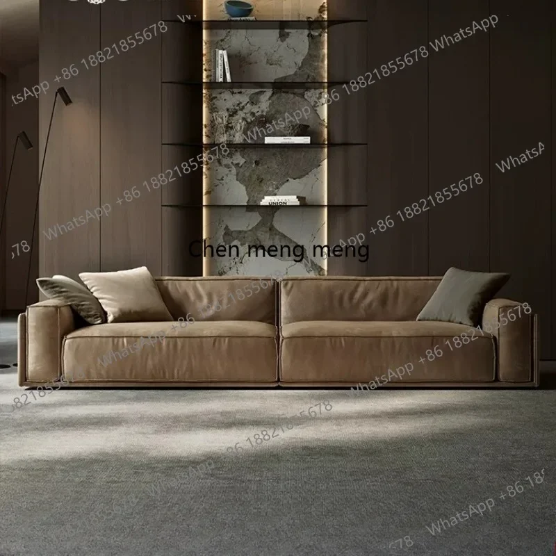 E153 Sofa Italian minimalist leather first layer cowhide simple living room straight row sofa combination tofu block