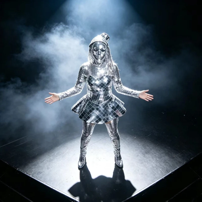 Silver Mirror Women Ballet Dress Singer Stage Party Show Jumpsuit Gogo Robot Dance Bar Dj Bodysuit Halloween Cosplay Costume