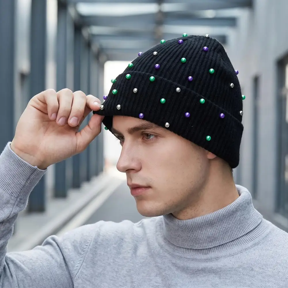 Soft Warm Fabric S for Winter Unisex with Colorful Beads Winter Warm Knitted Hat Cozy Stretch Skull Cap for Outdoor Street Wear