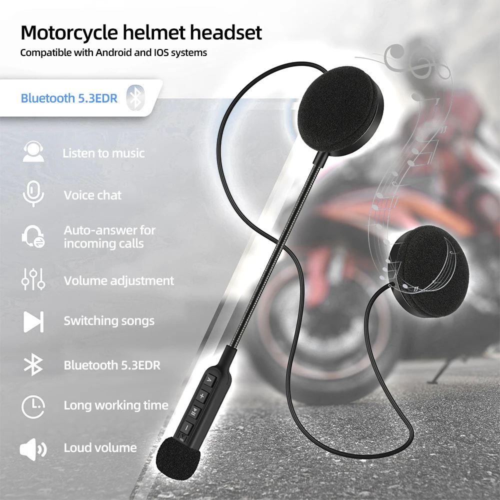 Auricolare per casco da moto Bluetooth 5.3 Cuffia wireless Chiamata in vivavoce Riproduzione musicale Auricolari da moto BT 5.3 impermeabili