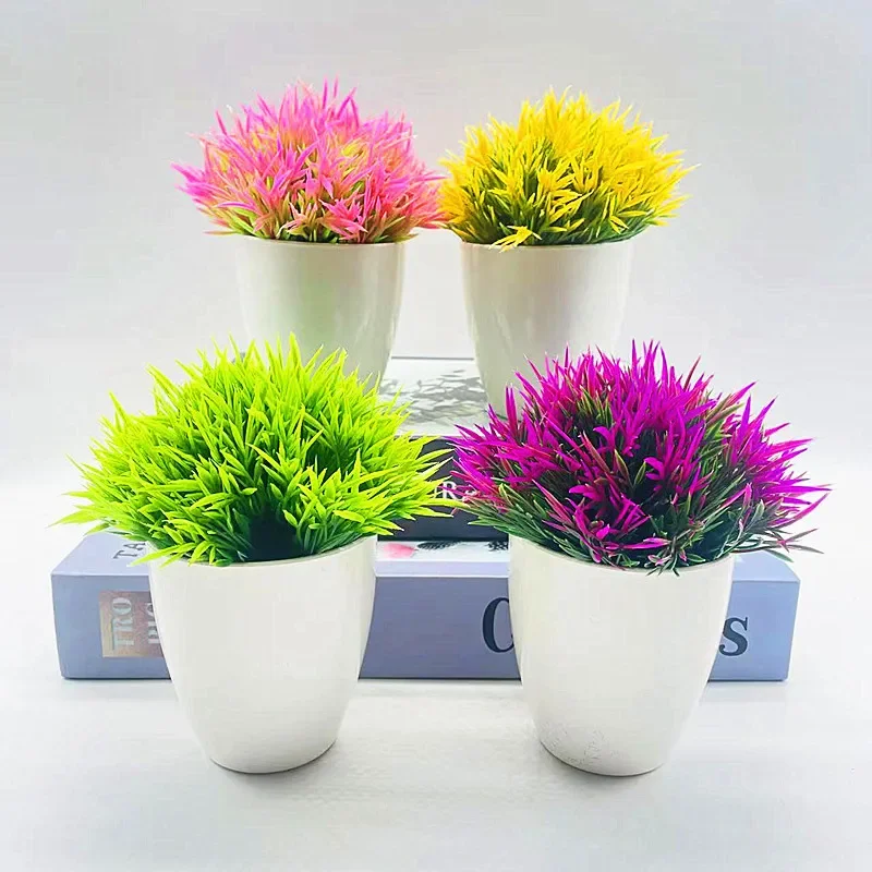 New Fake Flowers for Home Garden Decoration Artificial Plants Potted Green Bonsai Small Tree Grass Plants Pot Ornament Wedding