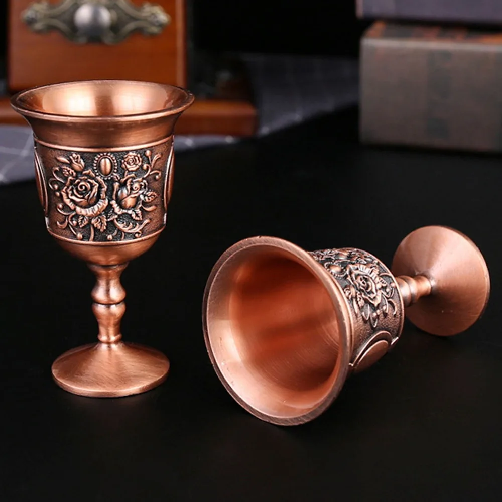 2pcs Red Bronze Embossed Metal Goblets Embossed Brass Vintage Wine Glasses Decorative Drinking Cups Temple Ritual