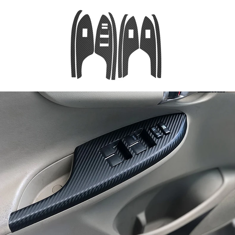 Car Styling Black Carbon Decal Car Window Lift Button Switch Panel Cover Trim Sticker 4Pcs/Set For Toyota Corolla 2007-2013