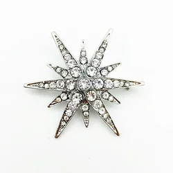 Vintage Victorian Luxury Rhinestone Starburst Star Brooches & Pins Shiny Crystal Cloak Lapel Pin Women Bouquet Jewelry