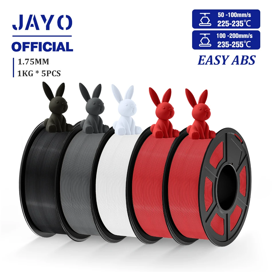 JAYO Gemakkelijk ABS 3D-filament 1,75 mm ABS 3D-printerfilament 1 kg voor FDM 3D-printers Uitstekende taaiheid 3D-printmaterialen 5 rol