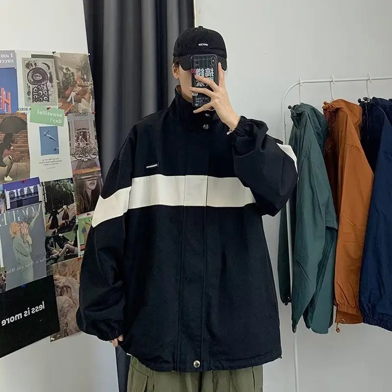 

Осень-зима, большой размер, мужской открытый кардиган, тюре, ветровка, двусторонняя одежда, воротник-стойка, молодежная мода, полиэфирное волокно