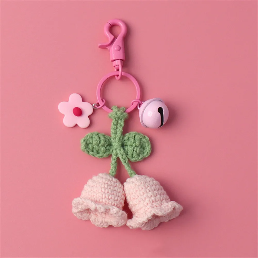 Handmade Knitted Wind Chimes Flower Keychain Keyring Girl Crocheted Bag Pendant Keychain Car Key Keychain Handbag Charms Gift