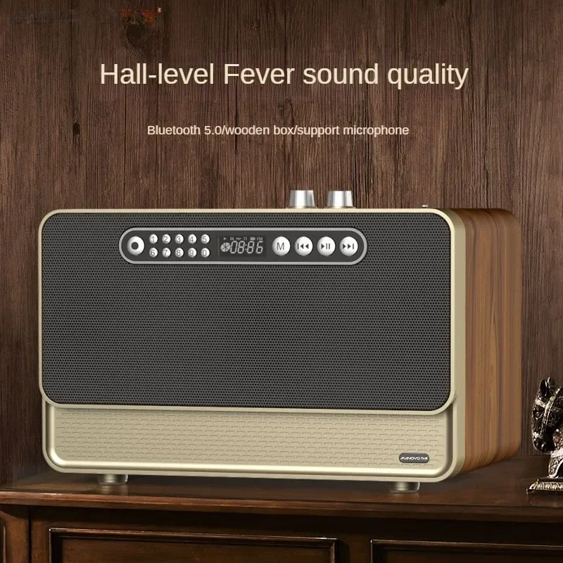 Rádio de madeira estilo retrô como alto-falante Bluetooth HiFi graves profundos alto-falante duplo U Disk Play