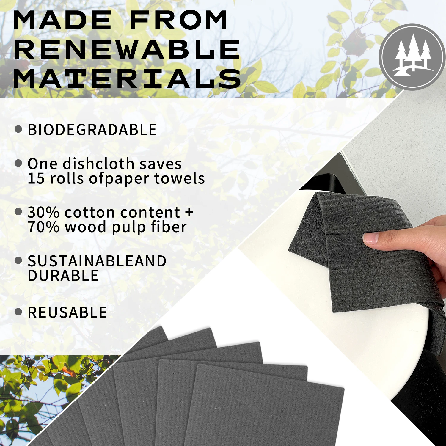 

3/6/9 шт. салфетки премиум-класса для чистки кухонной посуды — супервпитывающие губки из волокна с хлопковой целлюлозой по дереву