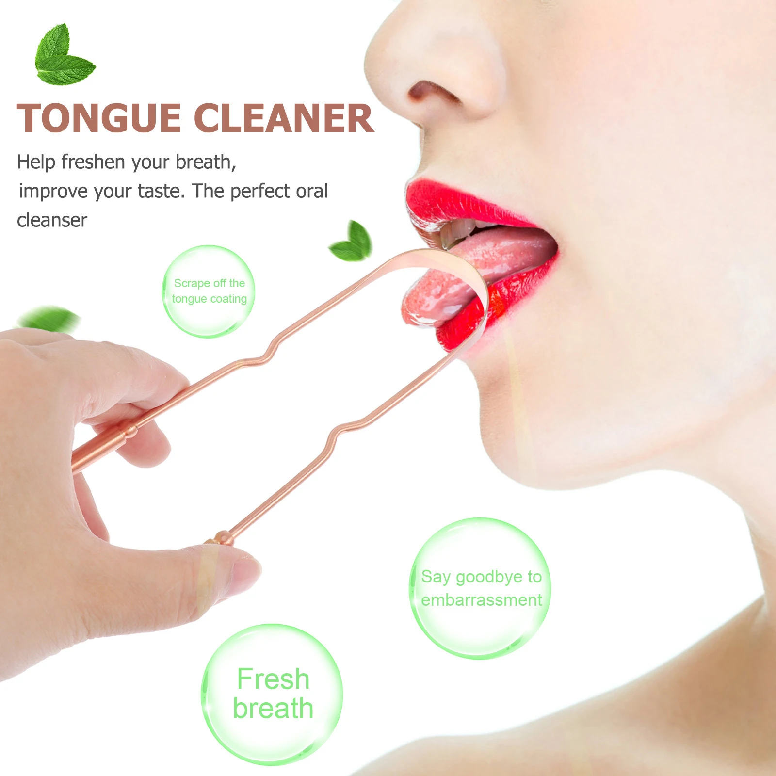 Prático Cobre Língua Cleaner, Tongue Scraper, Ferramenta de Limpeza, Revestimento Cleaner, Respiração, Tábua de Lavar, 1Pc