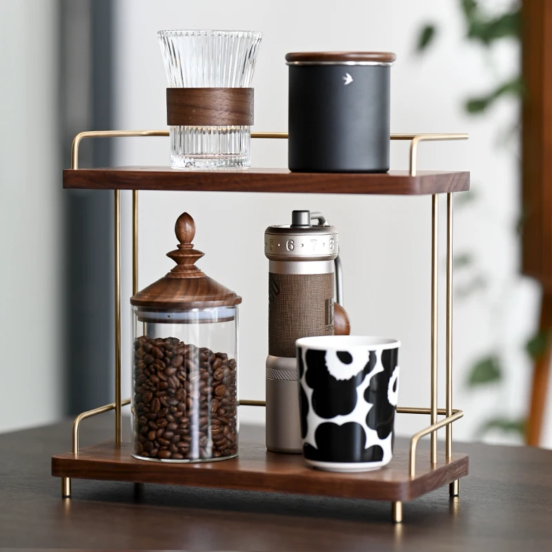 

Walnut Cup Holder, Wooden Coffee Corner Cup Rack, Double-Layer Mug Stand, Tabletop Storage Organizer, Home Kitchen