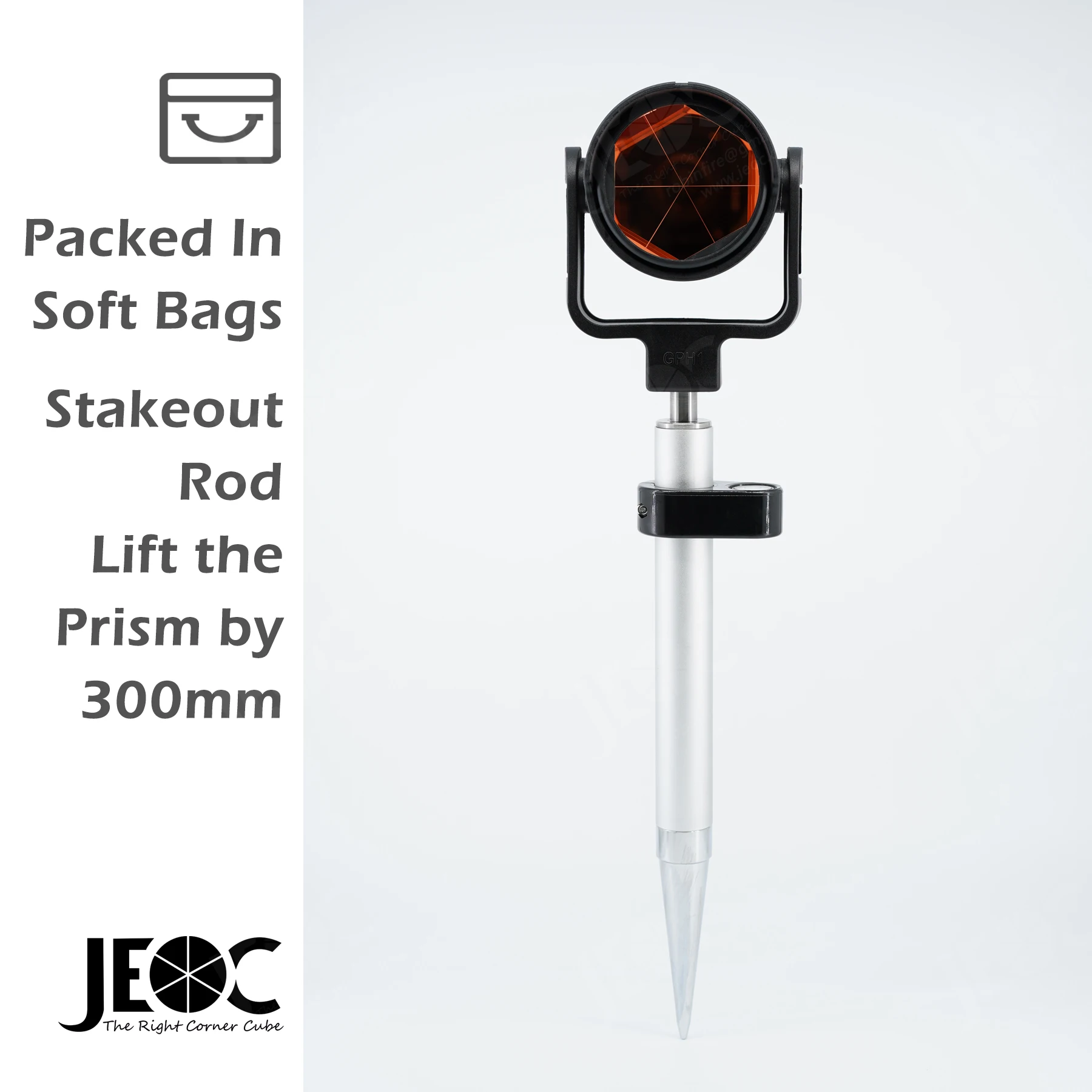 JEOC Reflective Prism with Mini Stakeout Rod, Surveying Reflector GPR1 for Leica Total Station,160/300mm Pole Topography