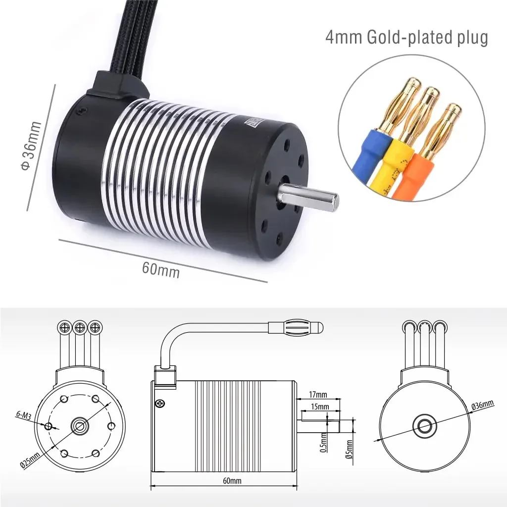 SURPASS HOBBY 3660 Waterproof Brushless Motor 3.175/5mm 2600KV 3300KV 3800KV 4300KV for 1/10 RC Drift Crawler Car Model Toy Part view 6