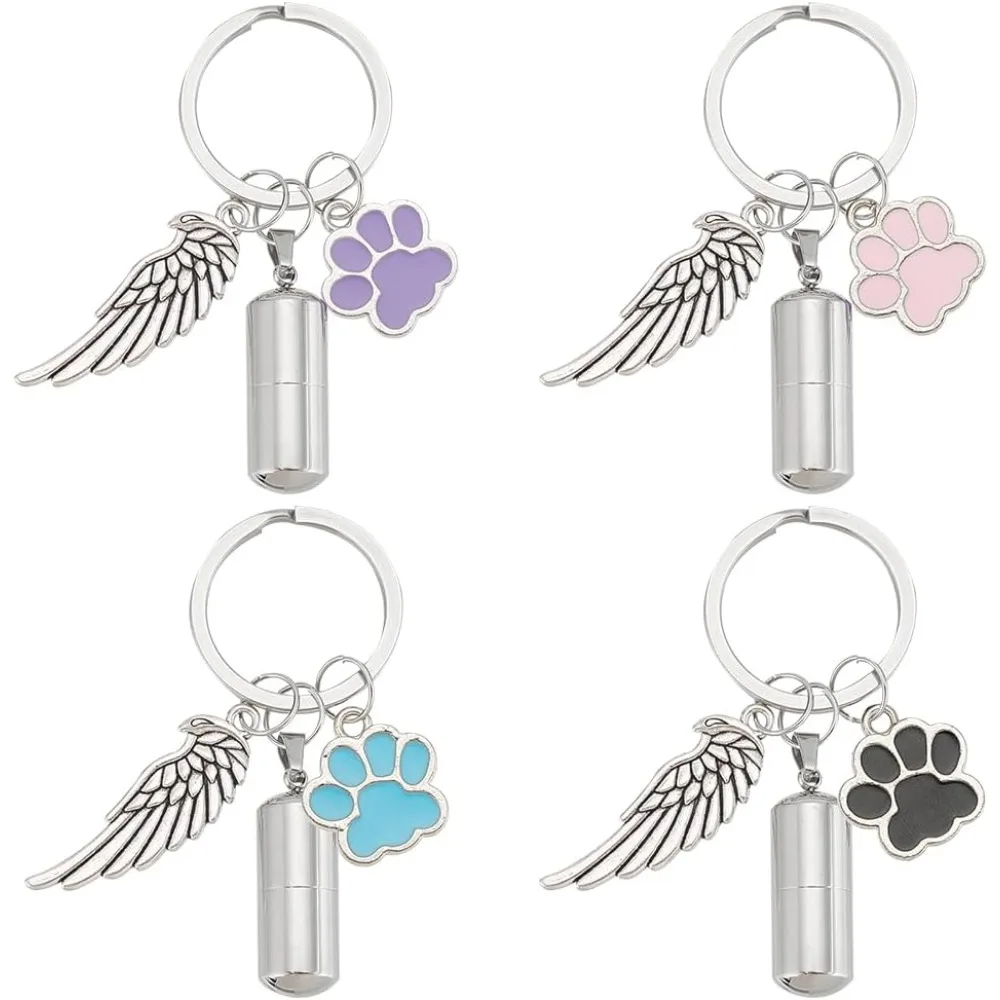 

4 шт. 4 цвета брелок для ключей с прахом домашних животных мемориальный брелок для ключей для собак и кошек брелок для кремации из сплава пепла домашних животных на память кремация домашних животных