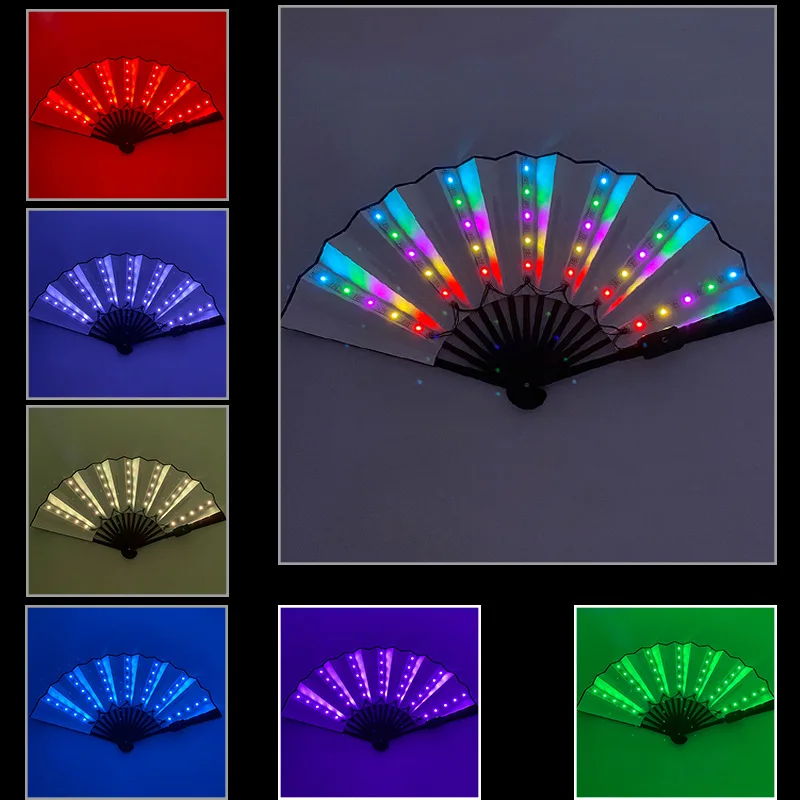 8-Inch Luminous Fan  Colorful Led Luminous Folding Bar Dancing Club Party Stage Atmosphere Props