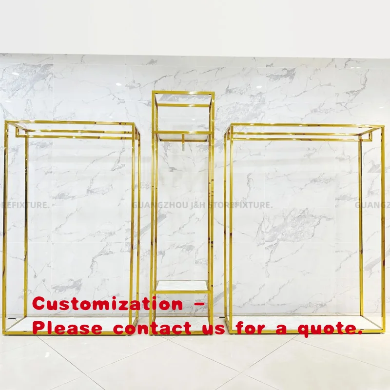 

custom.Luxury Mirror Gold Clothes Stand Wedding Dress Display Rack Heavy Duty Boutique Clothing Rack Bridal Shop Decoration