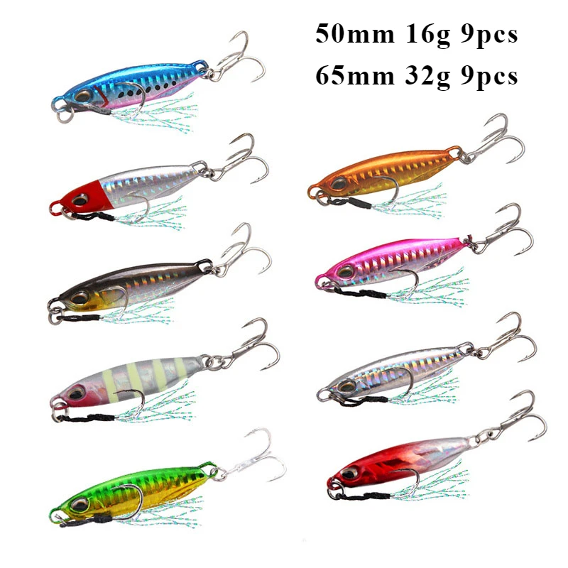 

Metal Jig Shore Casting Spoon Bait 9pcs for Black Bass Trout Artificial SaltWater Sea Fishing Slow Spinning Hard Lure Tackle