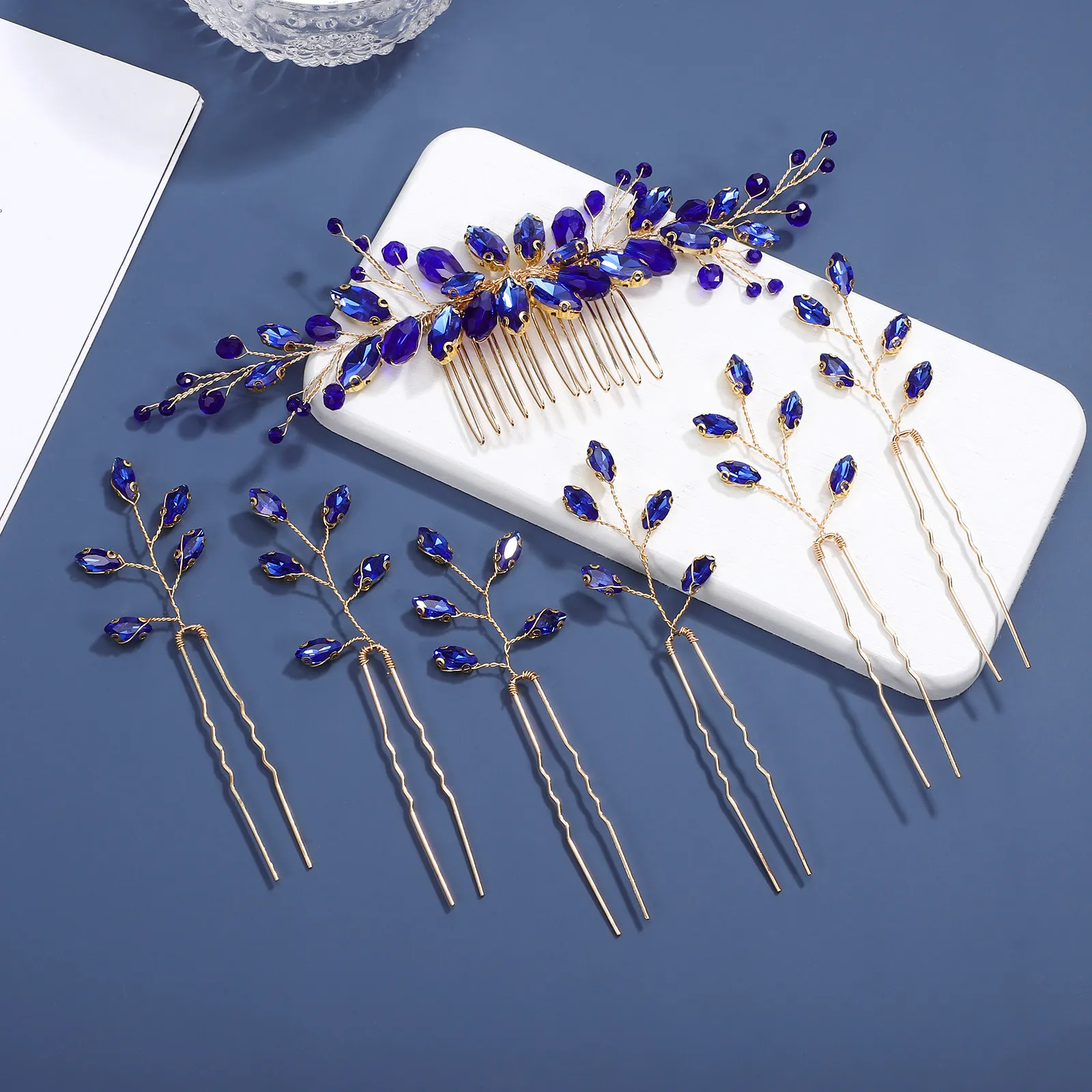 

1Set Rhinestone Hair Pins Set U-Shaped Comb Leaf Shape Clips Decorative Wedding Hair Styling Pins for Brides and Bridesmaids