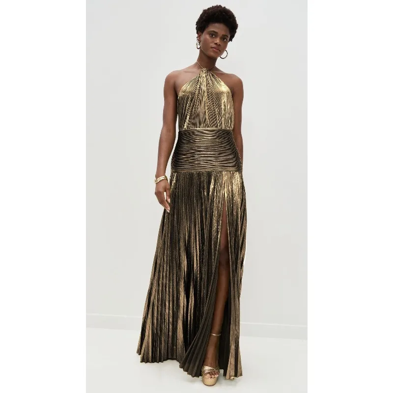 Dress Women Pleated Slit Tie-front Halterneck Sleeveless Backless New Comfortable Minimalist Casual Niche Versatile Distinctive
