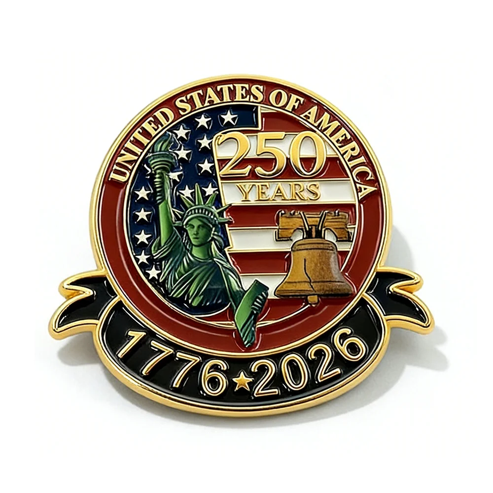 1776-2026 USA 250th Anniversary Badge Brooch Pin America Flag Commemorative Enamel Badge Decoration Craft Gift