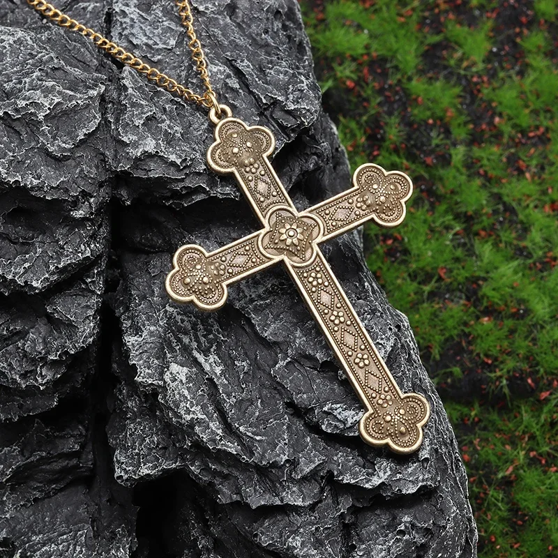 Retro Pattern Christian Jesus Cross Pendant Necklace for Men Women\\\'s Retro Prayer Faith Amulet Jewelry