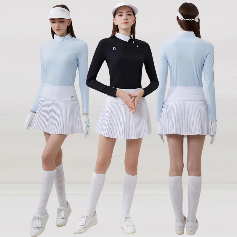 

Golfist Golf Women's Polo Shirts Long Sleeve Side Collar Sports Tops Ladies Pleated A-lined Skirt High Waist Tennis Skorts