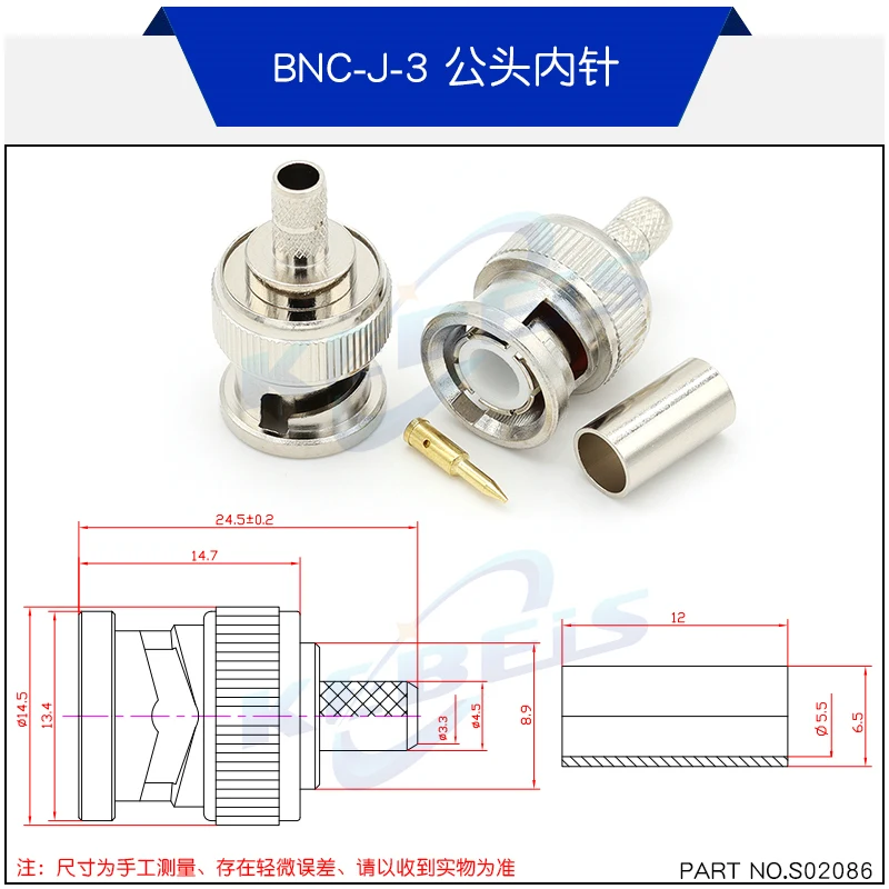 

200PCS RG58 BNC-J-3 Male Connector Male Crimp Plug for 50-3 RG58 RG142 Coaxial Cable