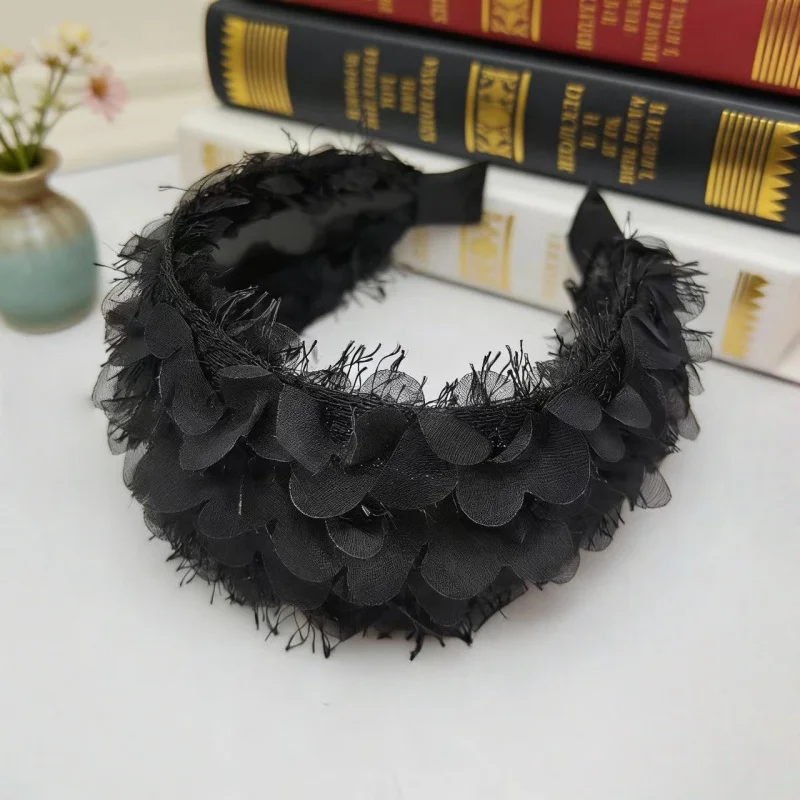 8cm Wide Headband Lace Embellished Women Hair Band Lace Trim Hair Accessory for Women