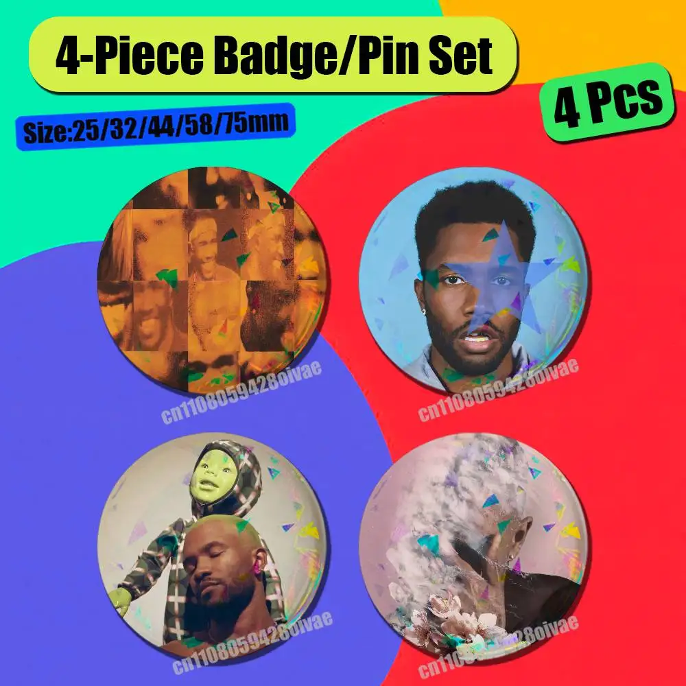 For F-Frank O-Ocean Blonde Badge Pin Insignia 4 Pcs Set Round Button Emblem Laser Film Cosplay 25mm Custom