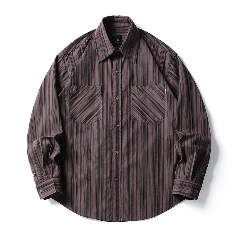 

Bla Armada 2025 Spring Autumn Loose Striped irt American Retro Lazy Versatile Outerwear Youth Casual Cotton Long Sve