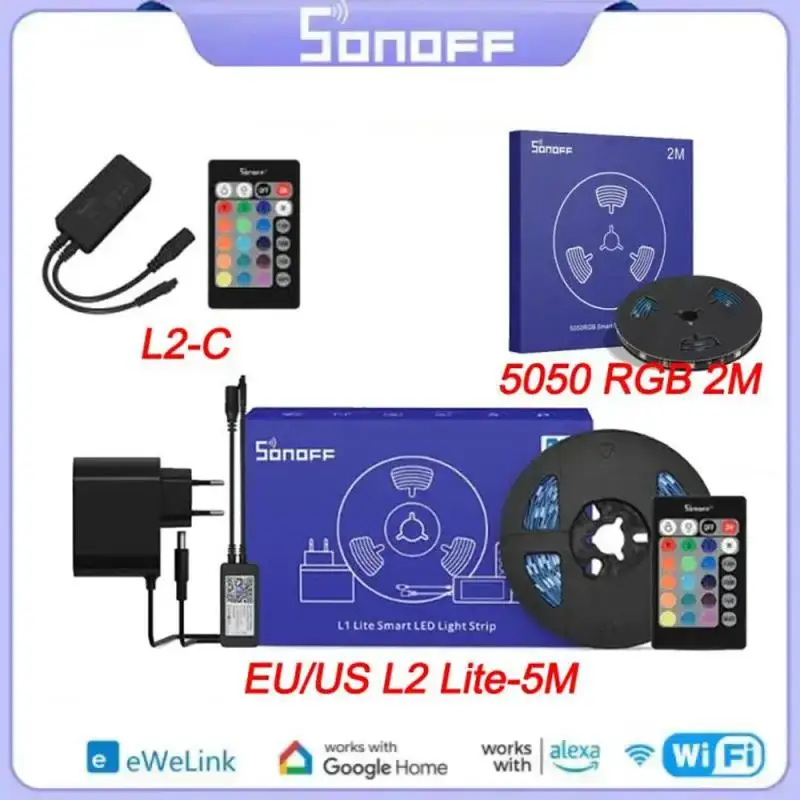 SONOFF 와이파이 스마트 LED 라이트 스트립, 유연한 RGB 스트립 램프, EWelink Alexa Google Home과 함께 작동, 미국 및 EU, L2 라이트 