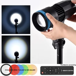 Photography 50W Video Light COB Spotlight Continuous Light 5500K CRI90+ Magnifying Lens Remote Control 5*Color Filters