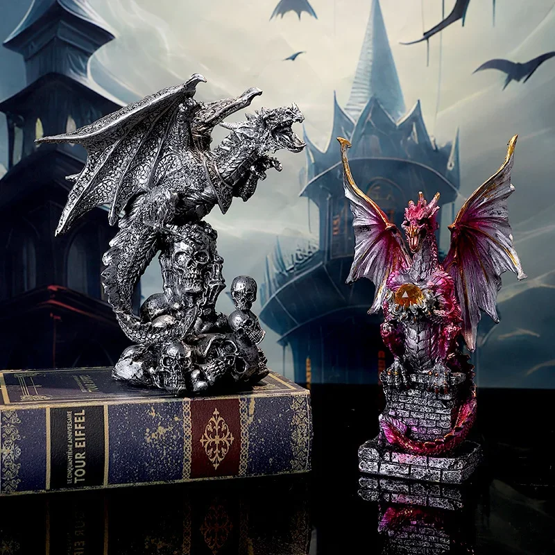 Dragon Skull Statue Collectible Dragon Figurine Medieval Dragon Decorations Dragons Figurine for Fireplace Halloween Decor Home