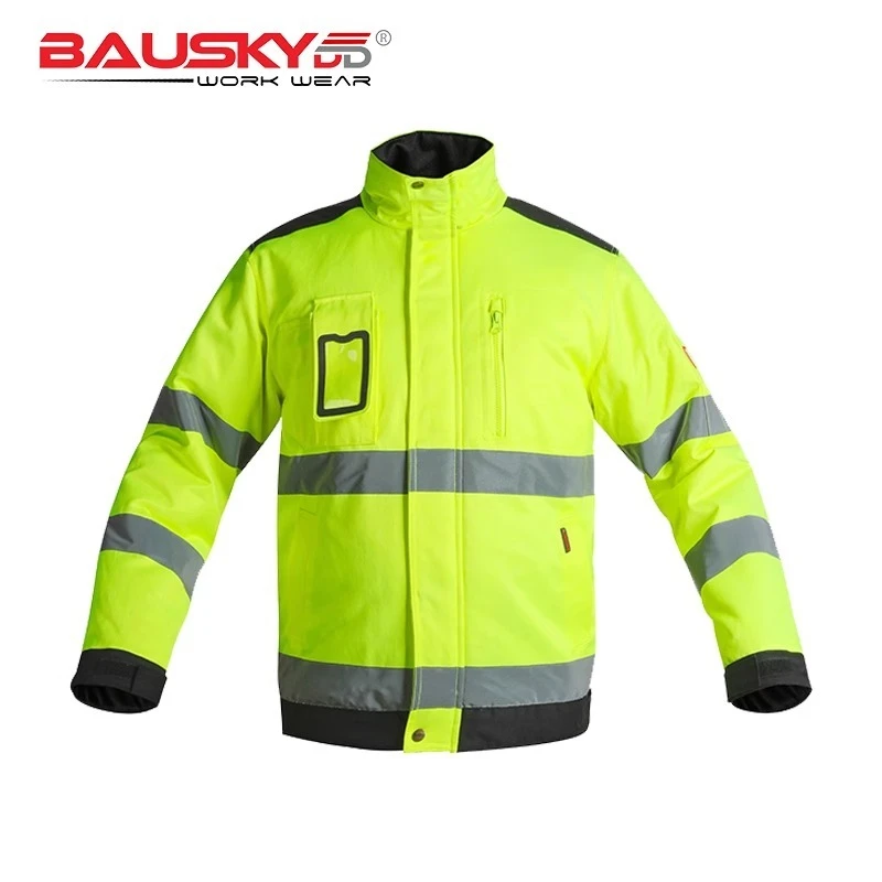 Veste de sécurité haute visibilité pour homme, manteau de travail, vêtements de sécurité, coulée, épais, chaud, hiver